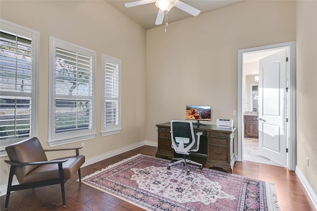 205 Palazza Alto Dr, Austin, TX 78734 - office space featuring ceiling fan, wood finished floors, and baseboards