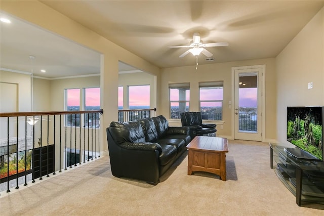 205 Palazza Alto Dr, Austin, TX 78734 - living room with a ceiling fan, carpet, recessed lighting, and baseboards