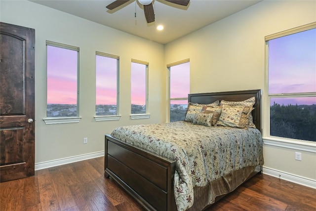 205 Palazza Alto Dr, Austin, TX 78734 - bedroom with baseboards, wood finished floors, a ceiling fan, and recessed lighting