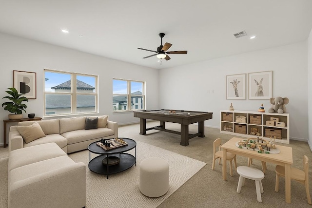 2324 Bel Paese Bnd, Leander, TX 78641 - game room featuring ceiling fan, billiards table, recessed lighting, and light carpet