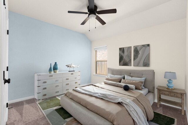 4131 Van Ness Ave, Round Rock, TX 78681 - carpeted bedroom featuring baseboards, vaulted ceiling, and ceiling fan