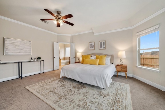 3541 Guadalajara St, Round Rock, TX 78665 - carpeted bedroom featuring crown molding and ceiling fan