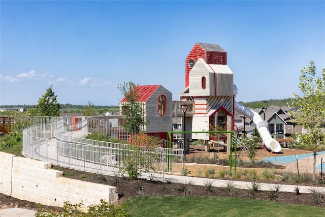 view of play area with fence