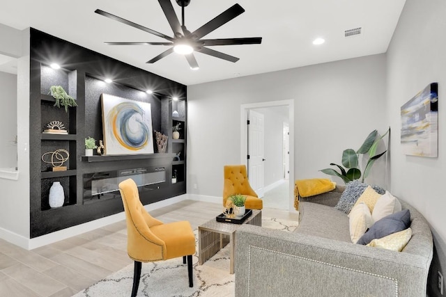 137 Puu Waa Waa Ln, Bastrop, TX 78602 - living room featuring ceiling fan, recessed lighting, and wood finished floors