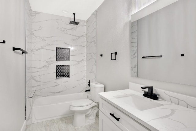 137 Puu Waa Waa Ln, Bastrop, TX 78602 - full bath featuring vanity, marble finish floors, and a combined bath / shower with rainfall shower