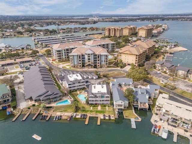 aerial view with a view of city and a water view