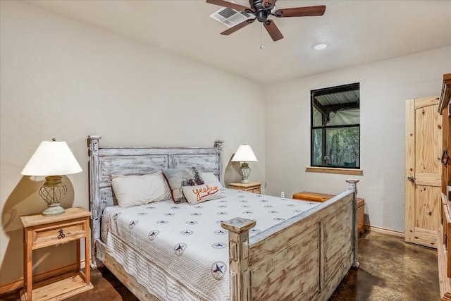 542 Stars And Stripes, Fischer, TX 78623 - bedroom featuring a ceiling fan, visible vents, finished concrete flooring, and baseboards