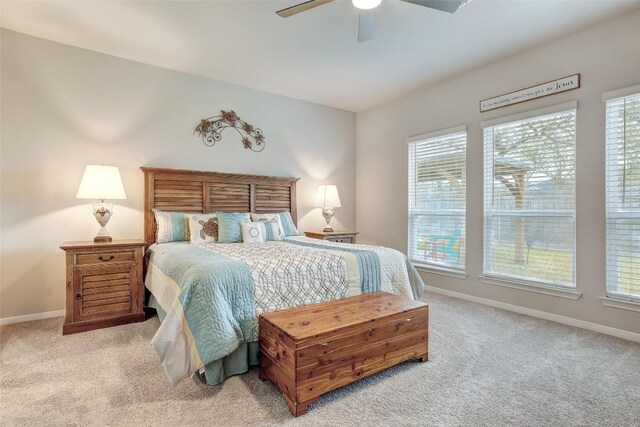 1330 Logan Blvd, Salado, TX 76571 - bedroom with light carpet, multiple windows, baseboards, and ceiling fan