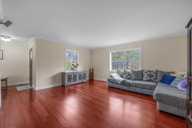 4608 Arapahoe Trl, Austin, TX 78745 - living room featuring ornamental molding and wood finished floors