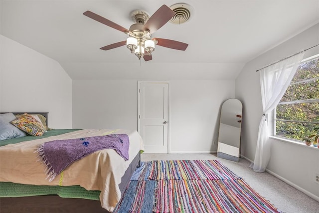 4608 Arapahoe Trl, Austin, TX 78745 - bedroom featuring vaulted ceiling, a ceiling fan, and light colored carpet