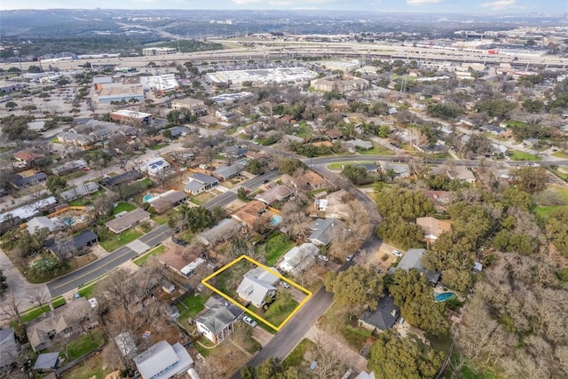 4608 Arapahoe Trl, Austin, TX 78745 - aerial view of property and surrounding area featuring property boundaries highlighted and nearby suburban area
