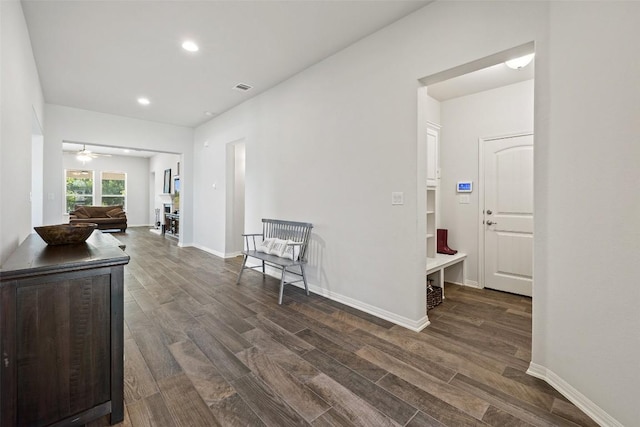 301 Double Eagle Ranch Dr, Cedar Creek, TX 78612 - hallway featuring dark wood-style flooring, recessed lighting, and baseboards