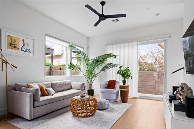 3204 Garden Villa Ln Unit 2, Austin, TX 78704 - living room with a ceiling fan and light wood-type flooring