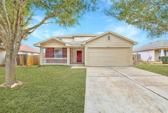 5006 Daymon Ct, Hutto, TX 78634 - traditional-style home featuring brick siding, an attached garage, concrete driveway, and covered porch