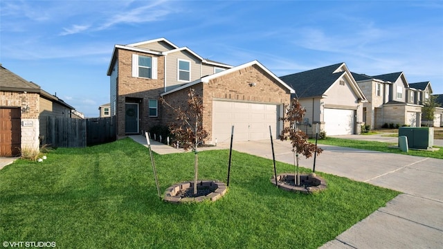 6205 Conestoga Wagon Way, Del Valle, TX 78617 - traditional home featuring concrete driveway, an attached garage, a residential view, and brick siding