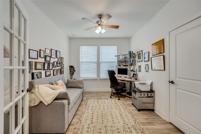 331 Kitty Hawk Rd, Georgetown, TX 78633 - office area featuring light wood-style floors, a ceiling fan, and french doors