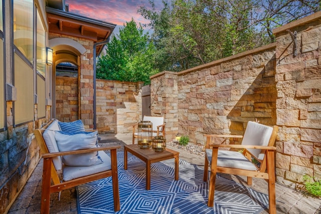 patio terrace at dusk with fence