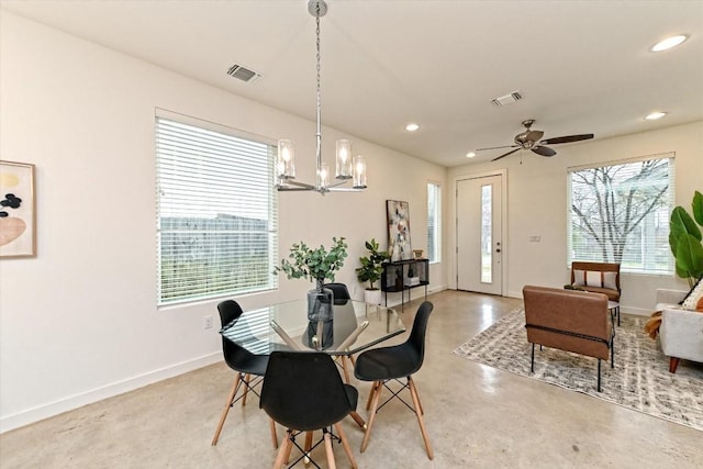 1912 Bunche Rd Unit B, Austin, TX 78721 - dining room featuring recessed lighting, a chandelier, concrete floors, and a ceiling fan