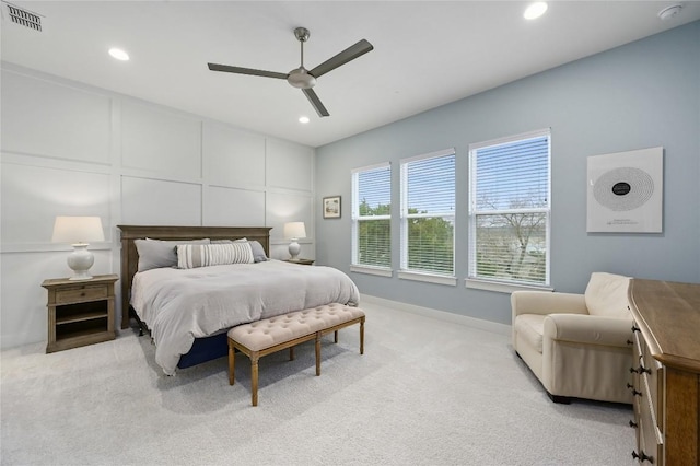 233 Lakefront Dr, Lago Vista, TX 78645 - carpeted bedroom with baseboards, a ceiling fan, recessed lighting, and visible vents
