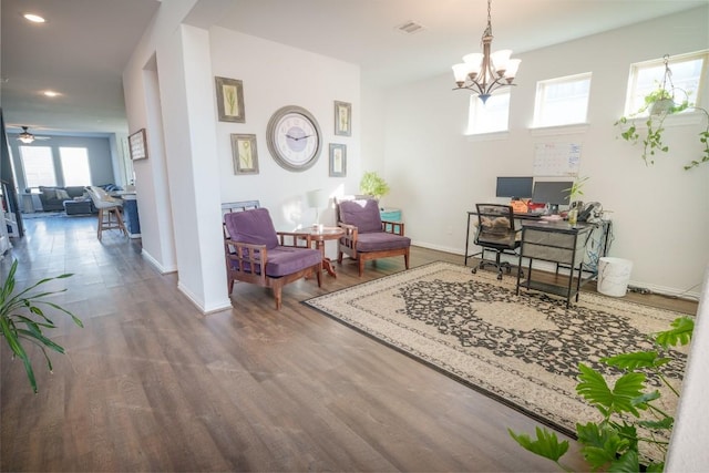 5864 Bianca Dr, Round Rock, TX 78665 - office with wood finished floors, a chandelier, recessed lighting, and baseboards