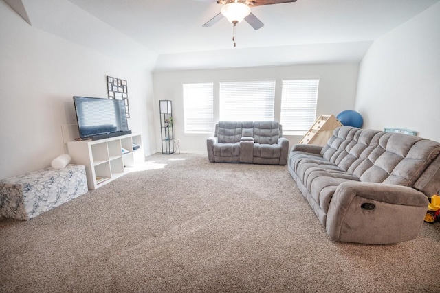 5864 Bianca Dr, Round Rock, TX 78665 - living room with carpet flooring, a ceiling fan, healthy amount of natural light, and baseboards
