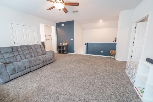 5864 Bianca Dr, Round Rock, TX 78665 - carpeted living room with ceiling fan