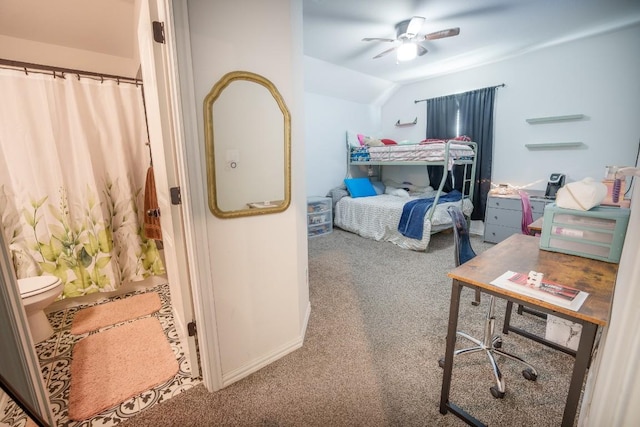 5864 Bianca Dr, Round Rock, TX 78665 - carpeted bedroom featuring lofted ceiling, a desk, and ceiling fan