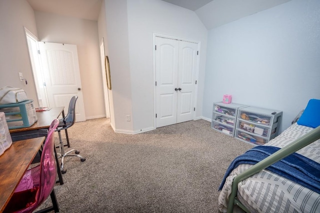 5864 Bianca Dr, Round Rock, TX 78665 - carpeted bedroom featuring a closet, baseboards, and vaulted ceiling