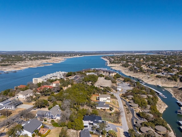 aerial view featuring a residential view and a water view