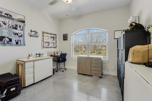 139 W Maple Dr, Marble Falls, TX 78654 - home office featuring ceiling fan, finished concrete flooring, and baseboards