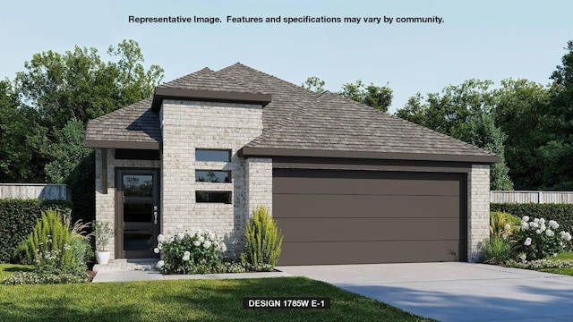 view of front of property with a garage, driveway, and brick siding