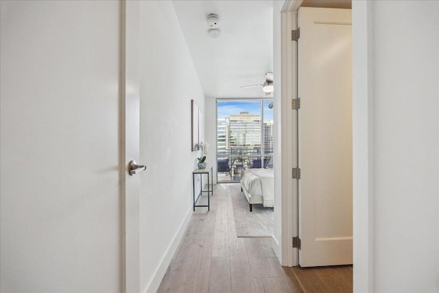 222 W Ave Unit 2403, Austin, TX 78701 - hall with expansive windows, hardwood / wood-style flooring, and a city view