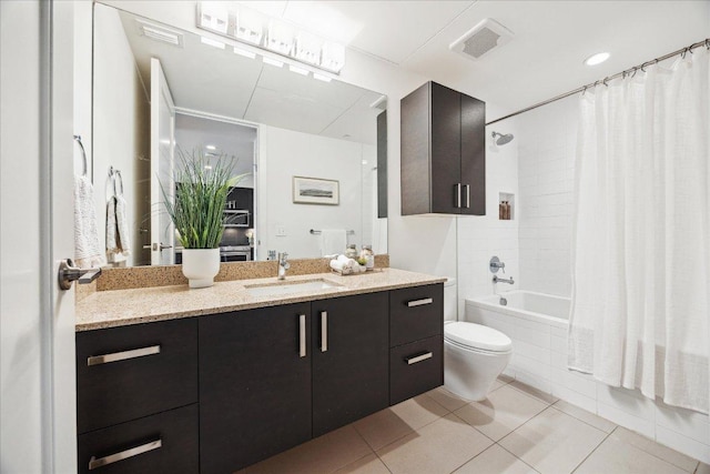 222 W Ave Unit 2403, Austin, TX 78701 - full bath with shower / bathtub combination with curtain, tile patterned floors, and vanity