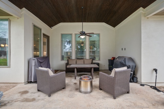 view of patio with an outdoor hangout area and ceiling fan