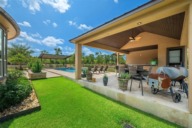 20201 Hickory Grove Ln, Manor, TX 78653 - view of patio / terrace with exterior bar, a ceiling fan, and an outdoor pool