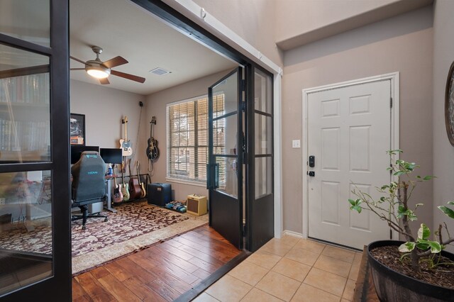 605 Hickory Run Dr, Cedar Park, TX 78613 - foyer with ceiling fan and light wood-style flooring
