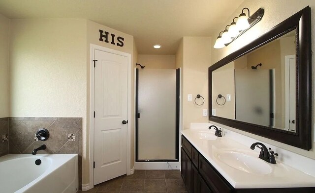 503 W Gemini Ln, Killeen, TX 76542 - full bathroom with double vanity, a bath, a stall shower, and tile patterned flooring