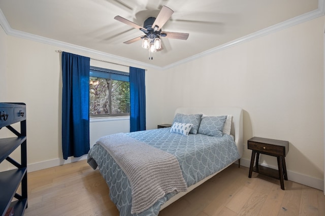 4704 Wild Briar Pass, Austin, TX 78746 - bedroom featuring hardwood / wood-style flooring, ornamental molding, baseboards, and a ceiling fan