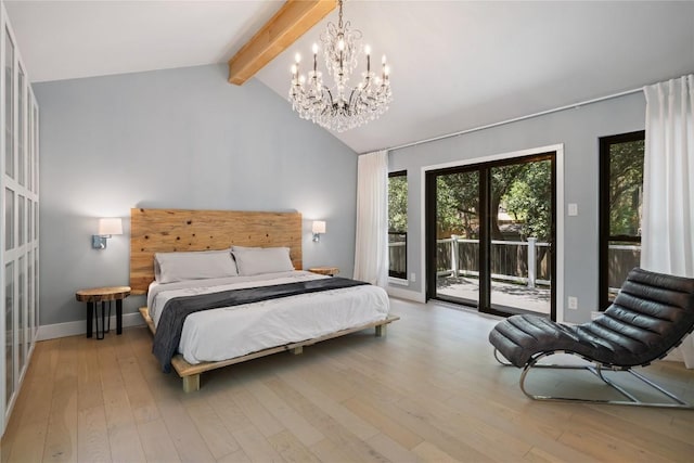 4704 Wild Briar Pass, Austin, TX 78746 - bedroom featuring a chandelier, access to outside, wood-type flooring, and baseboards
