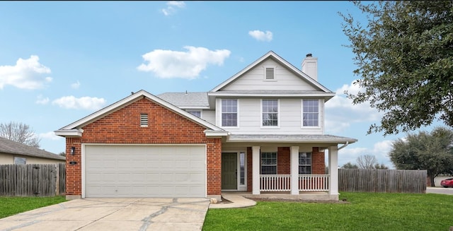 114 Challenger, Kyle, TX 78640 - traditional-style home with a porch, brick siding, driveway, and a chimney