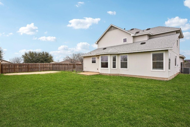 114 Challenger, Kyle, TX 78640 - back of property featuring roof with shingles, stucco siding, and cooling unit