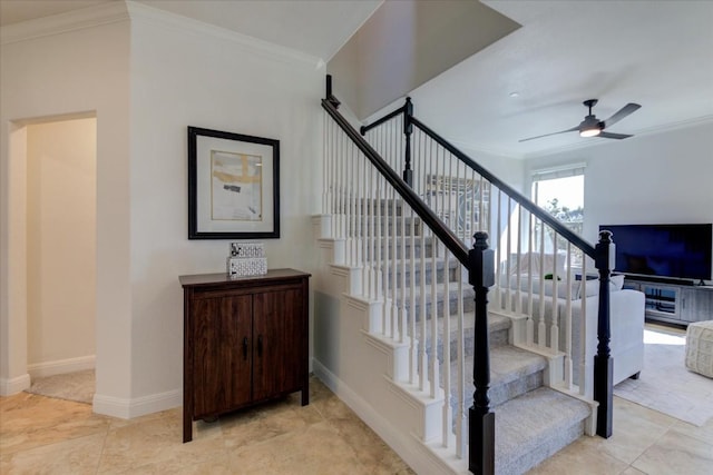 700 Mandarin Flyway Dr Unit 1702, Cedar Park, TX 78613 - staircase featuring crown molding, a ceiling fan, and baseboards