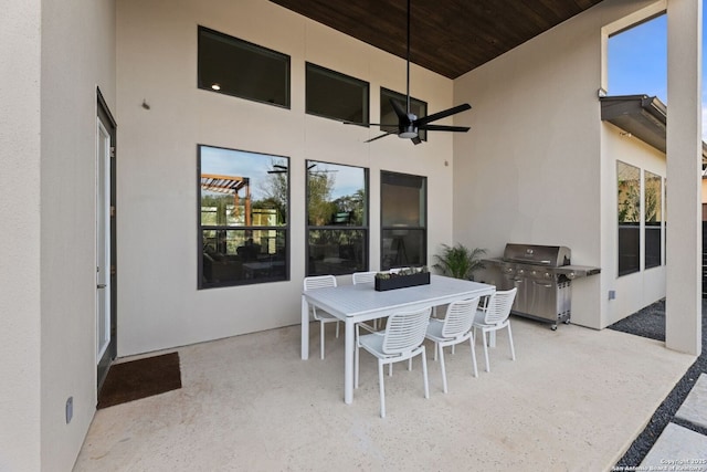 5922 Keller Rdg, New Braunfels, TX 78132 - view of patio with area for grilling, a ceiling fan, and outdoor dining area