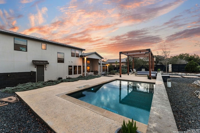 5922 Keller Rdg, New Braunfels, TX 78132 - pool at dusk featuring a pergola and a patio