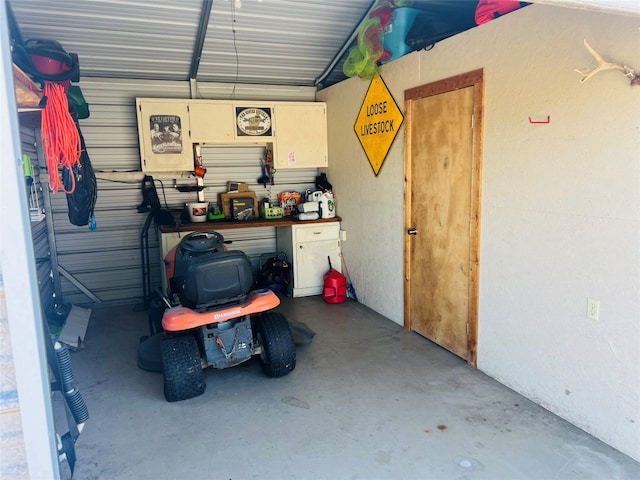 garage with metal wall