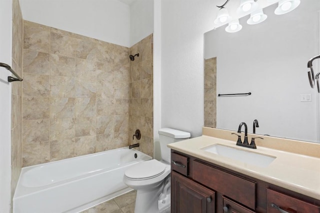 bathroom with toilet, tub / shower combination, tile patterned flooring, and vanity