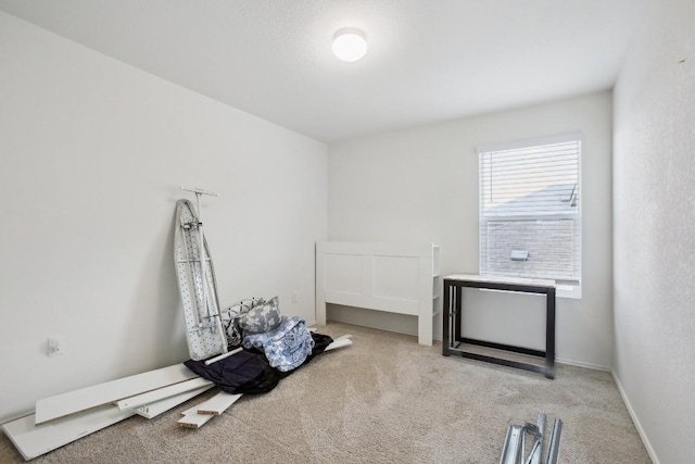 interior space with baseboards and light colored carpet