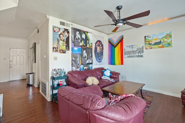 2529 Rio Grande St Unit 7, Austin, TX 78705 - living room featuring ornamental molding, ceiling fan, and wood finished floors