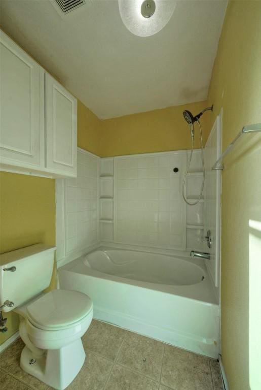 full bathroom with toilet, baseboards, shower / washtub combination, and tile patterned floors