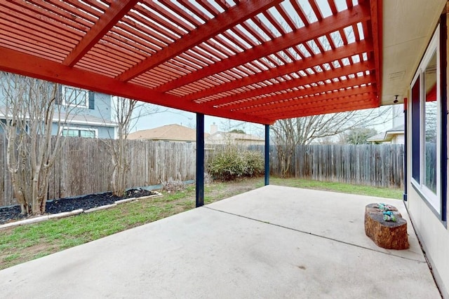 view of patio featuring a fenced backyard and a pergola